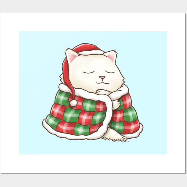 Christmat Santa Cat in Blanket Wall Art by Takeda_Art